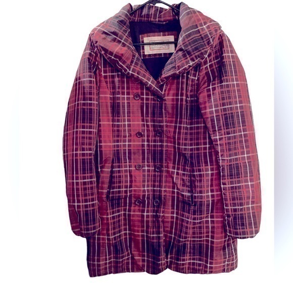 Adventura plaid burgundy preppy shawl collar Puffer Coat in size Medium - Picture 2 of 7